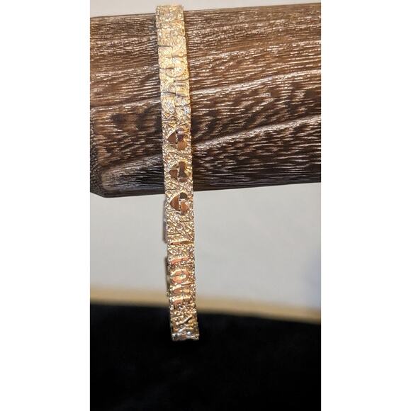 Vintage Silver Tone Silver Nugget 'I Love You' Bracelet W/ Fold Over Clasp - Picture 4 of 8